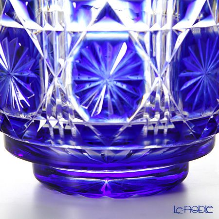 復元薩摩切子 猪口A／1107 八角籠目 瑠璃