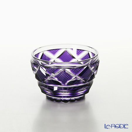 復元薩摩切子 猪口小／1402 矢来に魚子文 紫