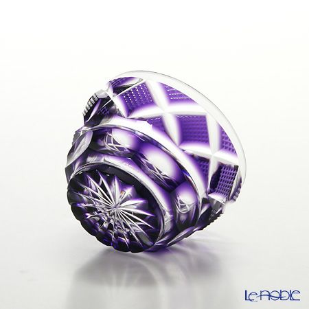 復元薩摩切子 猪口小／1402 矢来に魚子文 紫