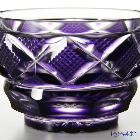 復元薩摩切子 猪口小／1402 矢来に魚子文 紫