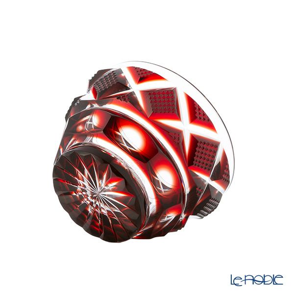 復元薩摩切子 猪口小／1403 矢来に魚子文 銅赤