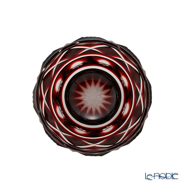 復元薩摩切子 猪口小／1403 矢来に魚子文 銅赤