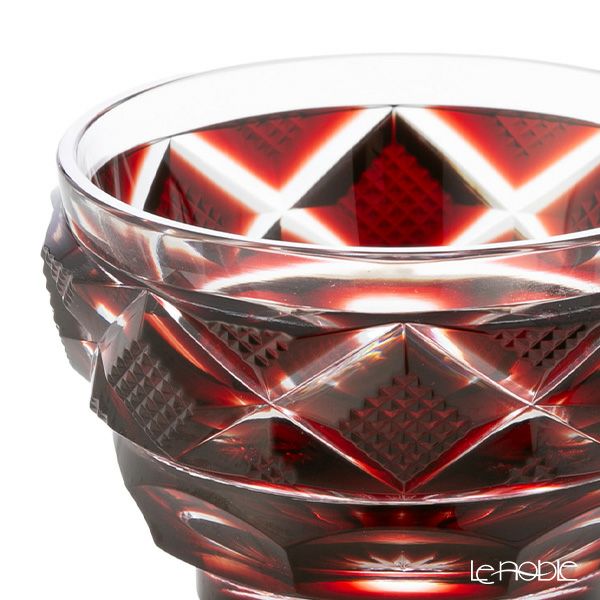 復元薩摩切子 猪口小／1403 矢来に魚子文 銅赤