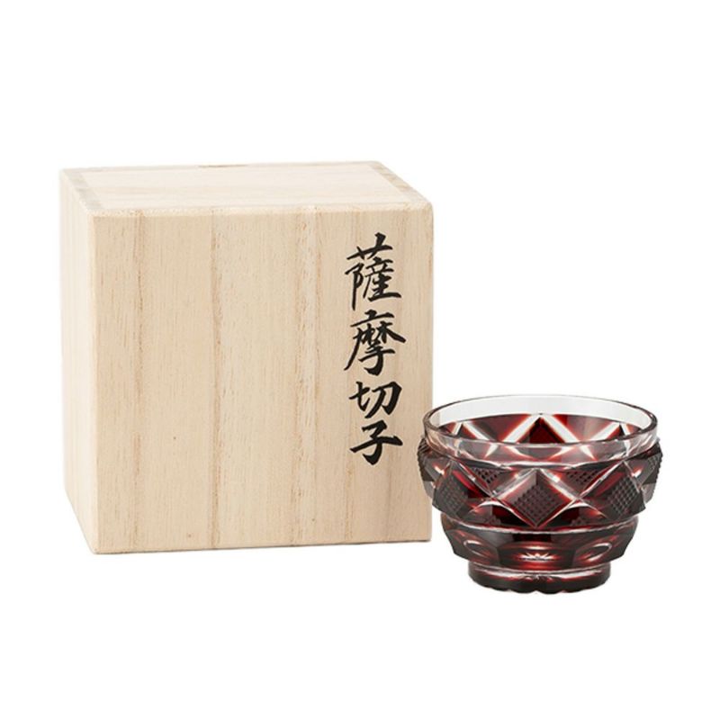 日*4様 猪子 復元薩摩切子 猪口小／1403 矢来に魚子文 銅赤 | ブランド洋食器専門店