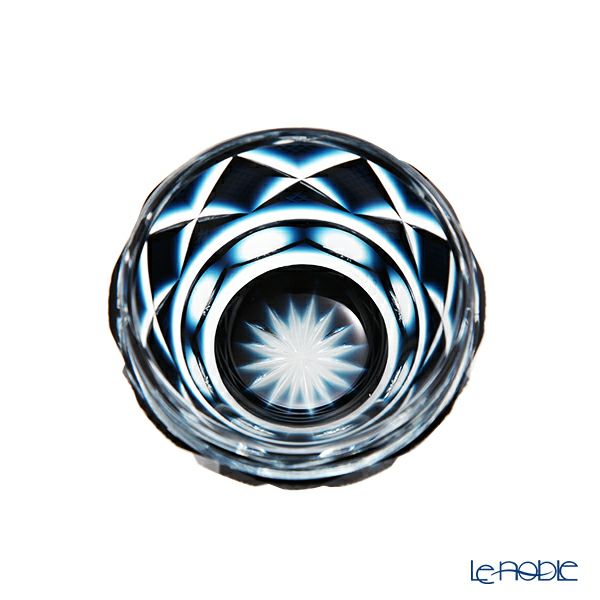 復元薩摩切子 猪口小／1406 矢来に魚子文（やらいにななこもん） 藍