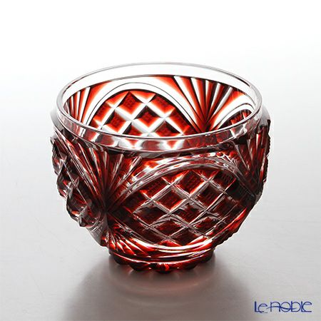 復元薩摩切子 小付鉢A 銅赤 輪結び紋 2103