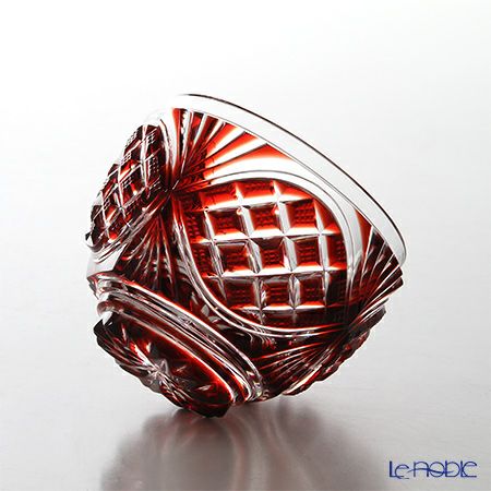 復元薩摩切子 小付鉢A 銅赤 輪結び紋 2103