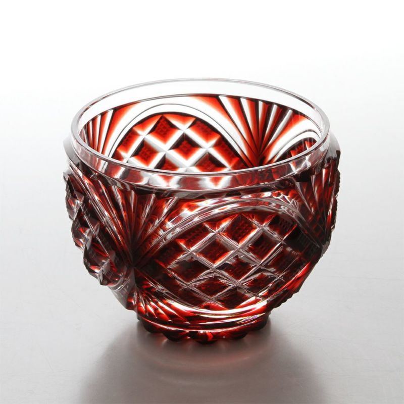 復元薩摩切子 小付鉢A 銅赤 輪結び紋 2103