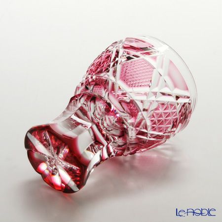 薩摩切子 馬上杯／20501 六角籠目に麻の葉小紋 金赤