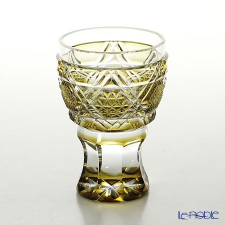 薩摩切子 馬上杯／20504 六角籠目に麻の葉小紋 黄