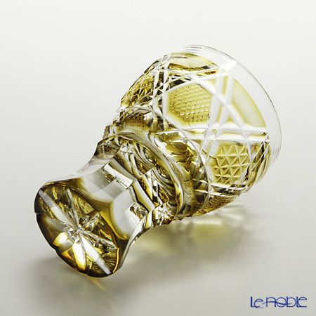 薩摩切子 馬上杯／20504 六角籠目に麻の葉小紋 黄