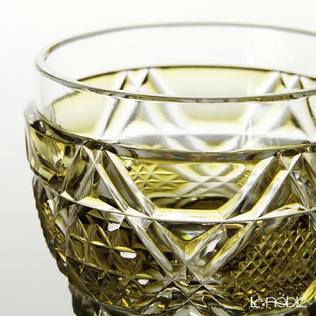 薩摩切子 馬上杯／20504 六角籠目に麻の葉小紋 黄