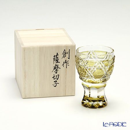 薩摩切子 馬上杯／20504 六角籠目に麻の葉小紋 黄