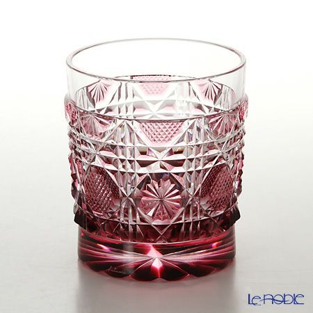 薩摩切子 タンブラー／22001 八角籠目 金赤