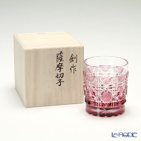 薩摩切子 タンブラー／22001 八角籠目 金赤