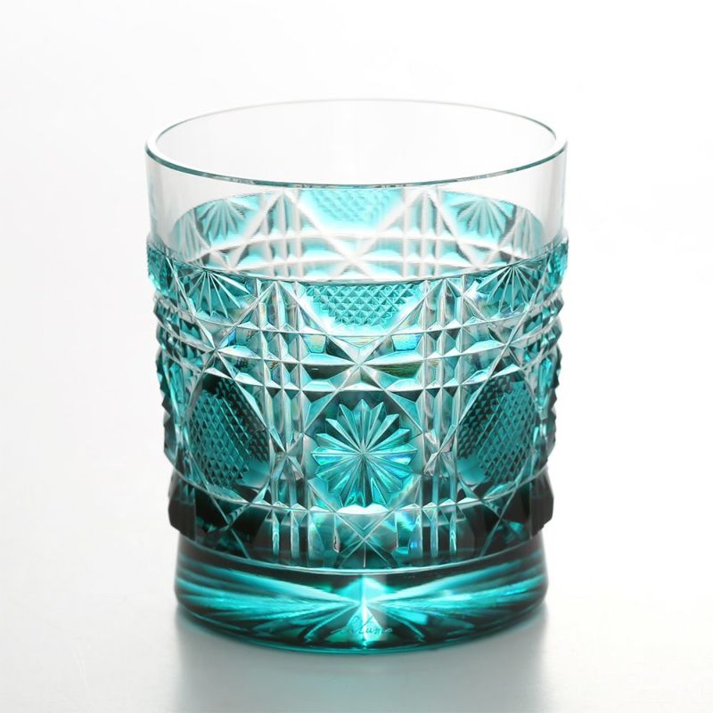 薩摩切子 タンブラー／22005 八角籠目 緑