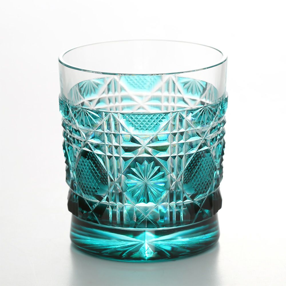 薩摩切子 タンブラー／22005 八角籠目 緑