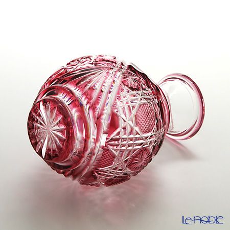 薩摩切子 徳利小A／27201 八角籠目 金赤