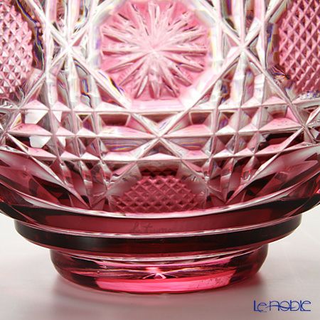 薩摩切子 徳利小A／27201 八角籠目 金赤