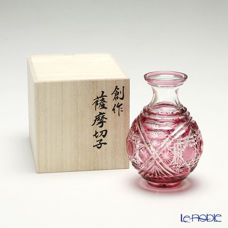 薩摩切子 徳利小A／27201 八角籠目 金赤