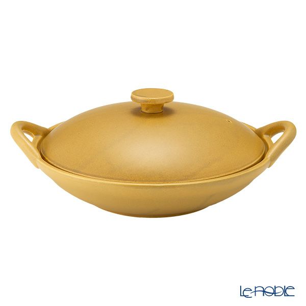 マルミツポテリ スタジオエム フントス 浅鍋 1400ml マスタード 直火可能・IH不可