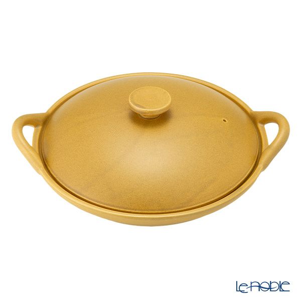 マルミツポテリ スタジオエム フントス 浅鍋 1400ml マスタード 直火可能・IH不可