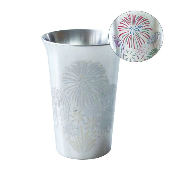 丸モ高木陶器 温度で色が変わる 冷感純銅錫被 タンブラー 花火 150ml