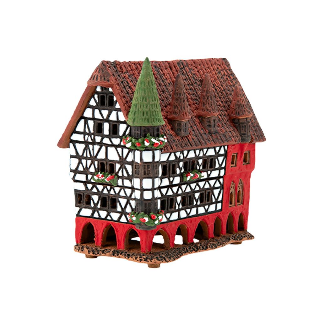 北欧リトアニア製陶器 ミデーネ MIDENE ミニチュアハウス 香台付 ドイツ フルダの市役所 A210N