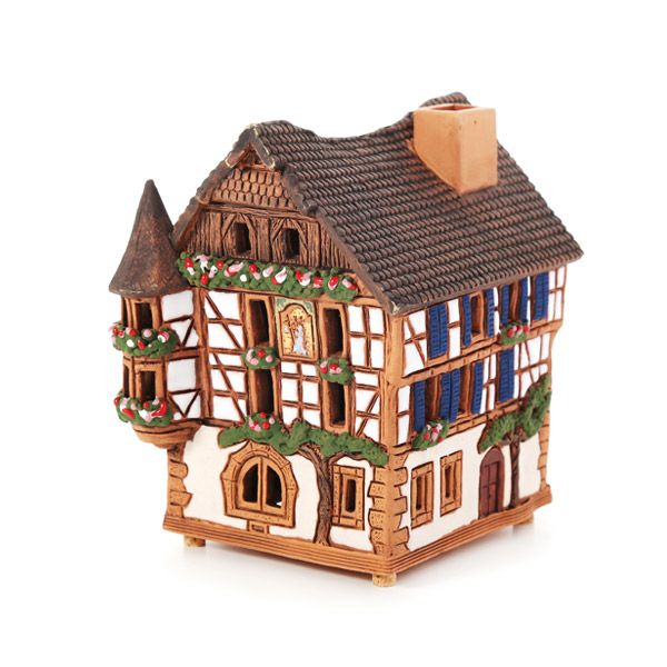 北欧リトアニア製陶器 ミデーネ MIDENE ミニチュアハウス 煙突＆香台付 フランス ケゼルスベールの家 A235AR