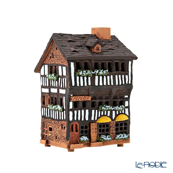 北欧リトアニア製陶器 ミデーネ MIDENE ミニチュアハウス 煙突＆香台付 フランス モンサンミッシェルのクレープ屋 13cm A258N