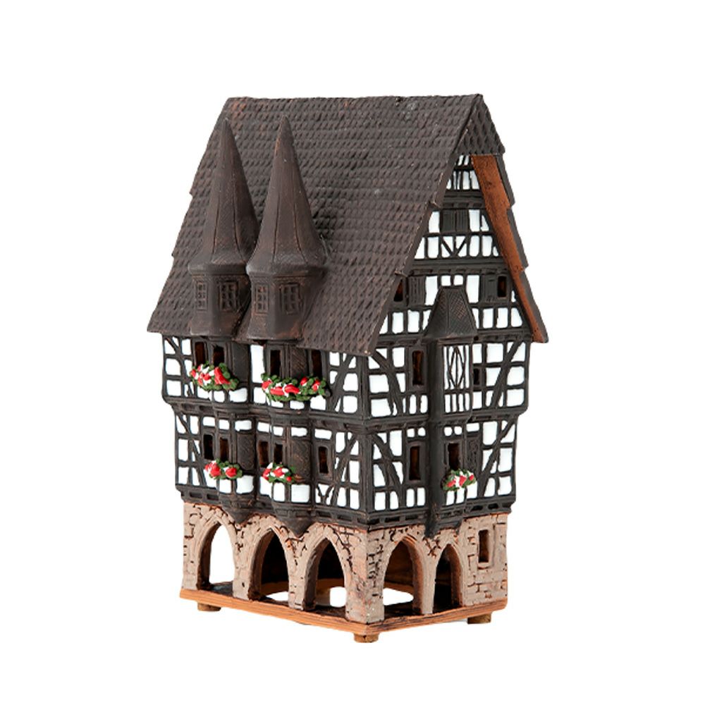 北欧リトアニア製陶器 ミデーネ MIDENE ミニチュアハウス 香台付 ドイツ アルスフェルト 市庁舎 B210N H16cm