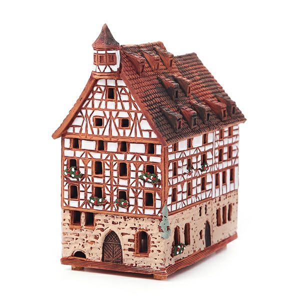 北欧リトアニア製陶器 ミデーネ MIDENE ミニチュアハウス 煙突＆香台付 ドイツ ニュルンベルクのピラトゥスハウス 15cm B338AR