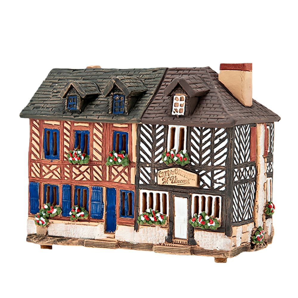 北欧リトアニア製陶器 ミデーネ MIDENE ミニチュアハウス 煙突＆香台付 フランス カフェ・ド・コワフュール ブーヴロン＝アン＝オージュ B349AR