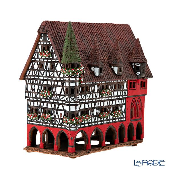 北欧リトアニア製陶器 ミデーネ MIDENE ミニチュアハウス 煙突＆香台付 ドイツ フルダの市役所 C330AR