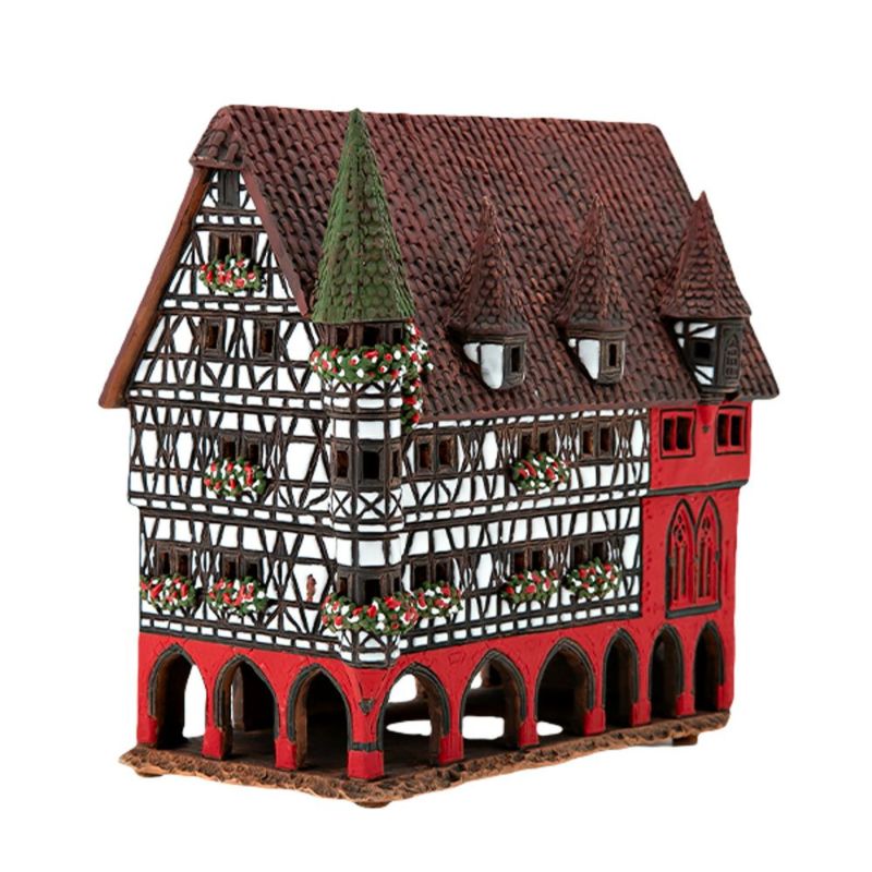 北欧リトアニア製陶器 ミデーネ MIDENE ミニチュアハウス 煙突＆香台付 ドイツ フルダの市役所 C330AR