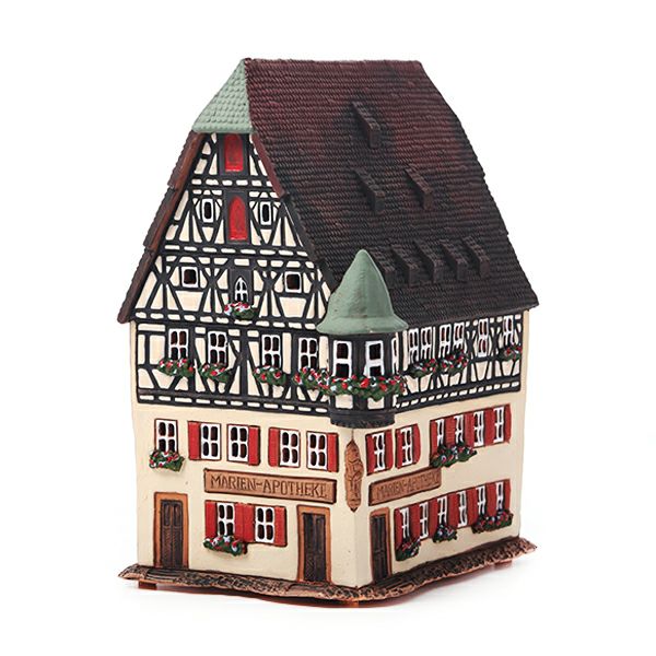 北欧リトアニア製陶器 ミデーネ MIDENE ミニチュアハウス 煙突＆香台付 ドイツ ローテンブルクの薬局 23cm D252AR
