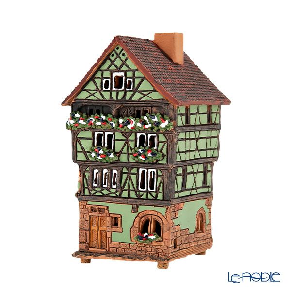 北欧リトアニア製陶器 ミデーネ MIDENE ミニチュアハウス 煙突＆香台付 フランス コルマールの家 グリーン 15cm A249AR-G