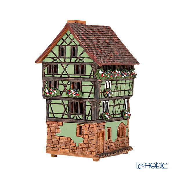 北欧リトアニア製陶器 ミデーネ MIDENE ミニチュアハウス 煙突＆香台付 フランス コルマールの家 グリーン 15cm A249AR-G