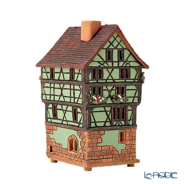 北欧リトアニア製陶器 ミデーネ MIDENE ミニチュアハウス 煙突＆香台付 フランス コルマールの家 グリーン 15cm A249AR-G