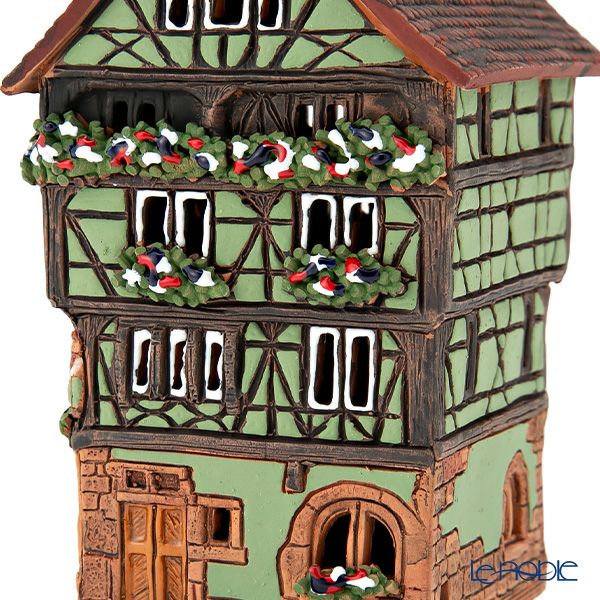 北欧リトアニア製陶器 ミデーネ MIDENE ミニチュアハウス 煙突＆香台付 フランス コルマールの家 グリーン 15cm A249AR-G