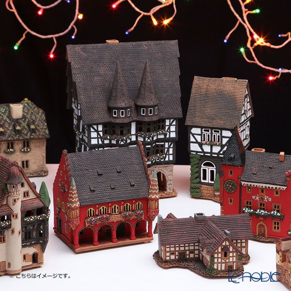 北欧リトアニア製陶器 ミデーネ MIDENE ミニチュアハウス 煙突＆香台付 フランス コルマールの家 グリーン 15cm A249AR-G