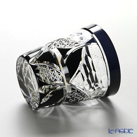 八千代切子 LSB19753SBK-C621 オンザロック 墨色輪違い（わちがい） 255ml 【木箱入】