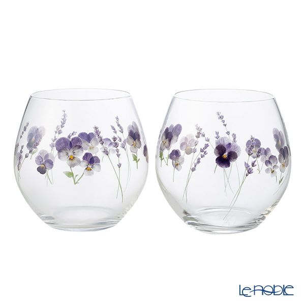 東洋佐々木ガラス 花文 hanafumi ペアフリーグラス ビオラ・ラベンダー柄 380ml G099-T283