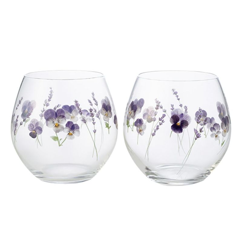 東洋佐々木ガラス 花文 hanafumi ペアフリーグラス ビオラ・ラベンダー柄 380ml G099-T283