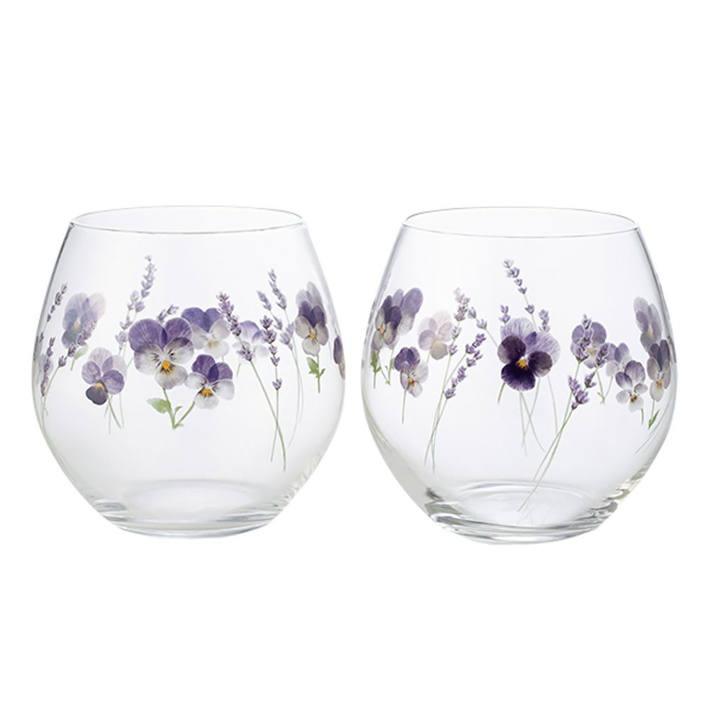 東洋佐々木ガラス 花文 hanafumi ペアフリーグラス ビオラ・ラベンダー柄 380ml G099-T283