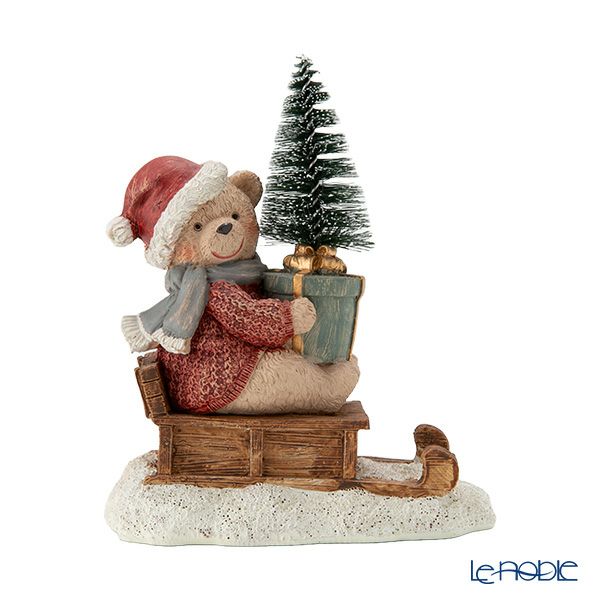 ハルモニア クリスマスオブジェ ビンテージベア スレッジ HM-010708 ポリレジン製
