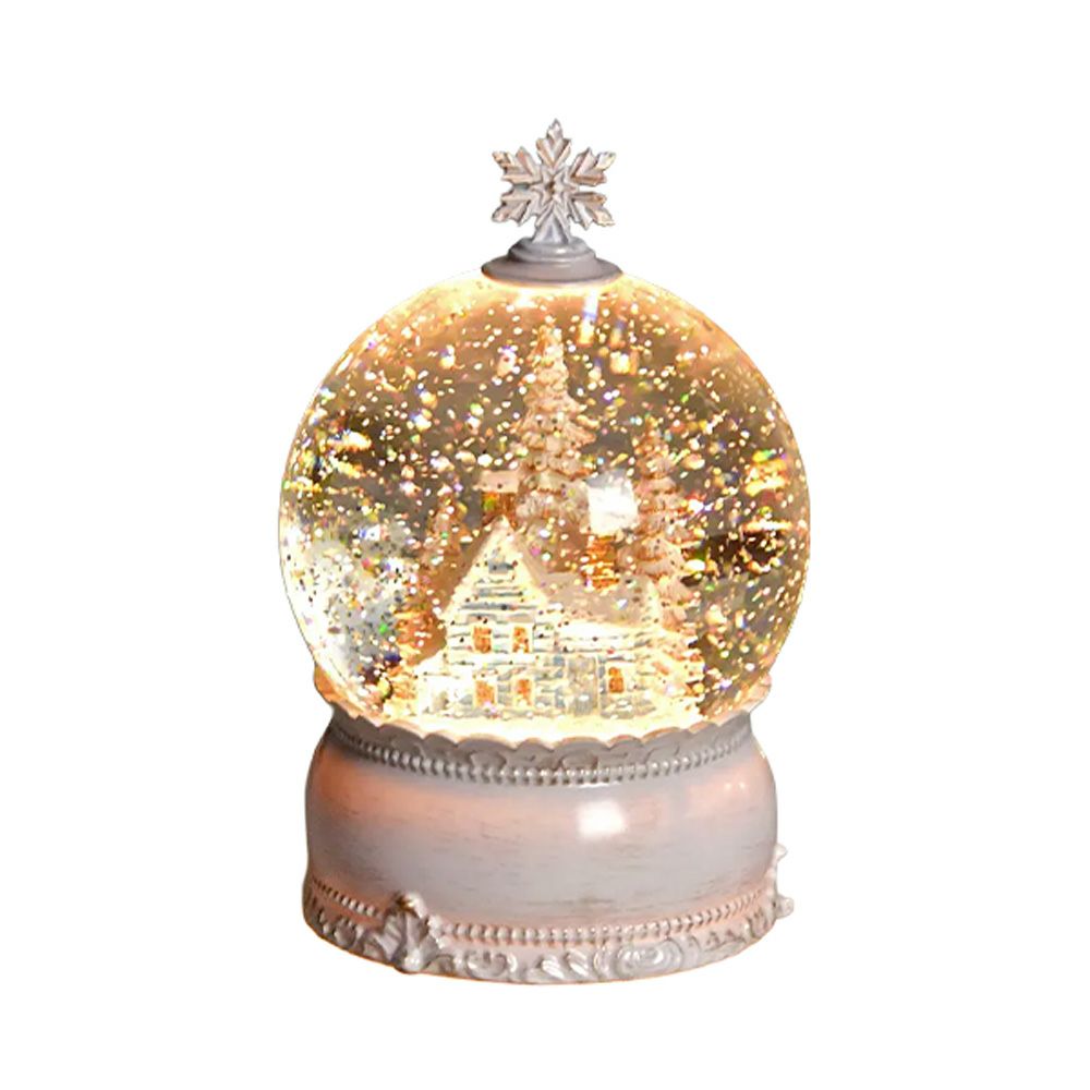 ハルモニア クリスマスオブジェ リキッドLEDスノードーム ホワイトタウン 19cm HM-011211 電池／USB仕様※電池は別売り