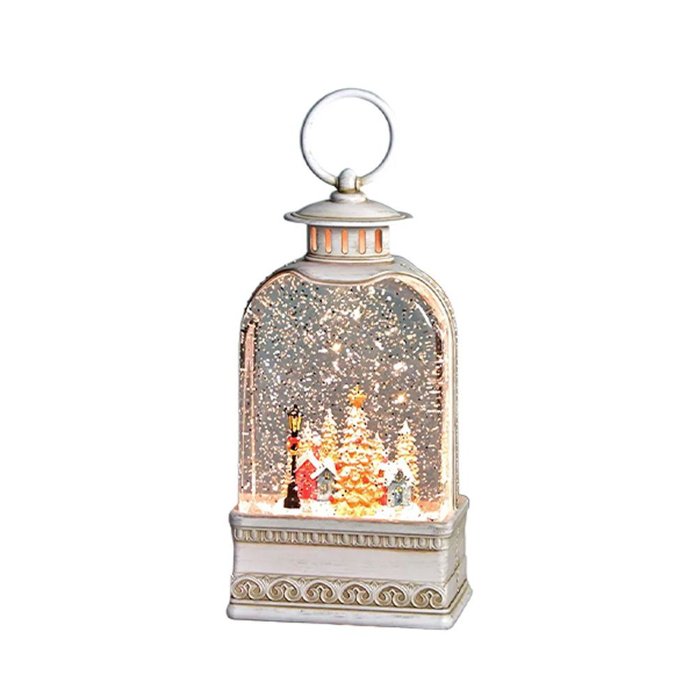ハルモニア クリスマスオブジェ リキッドLEDオルゴールランタン ヴィレッジ ホワイト 24.5cm HM-011212 ※電池は別売り