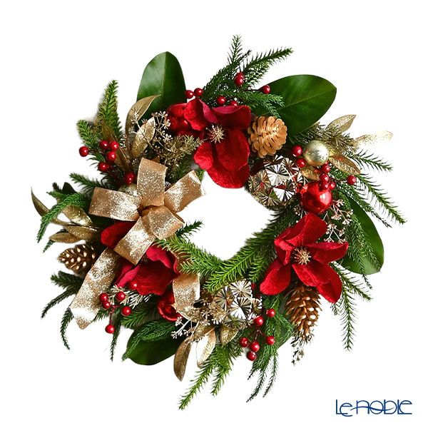 ハルモニア クリスマスオブジェ リース レッドマグノリア ゴールド リボン HM-011353 50cm