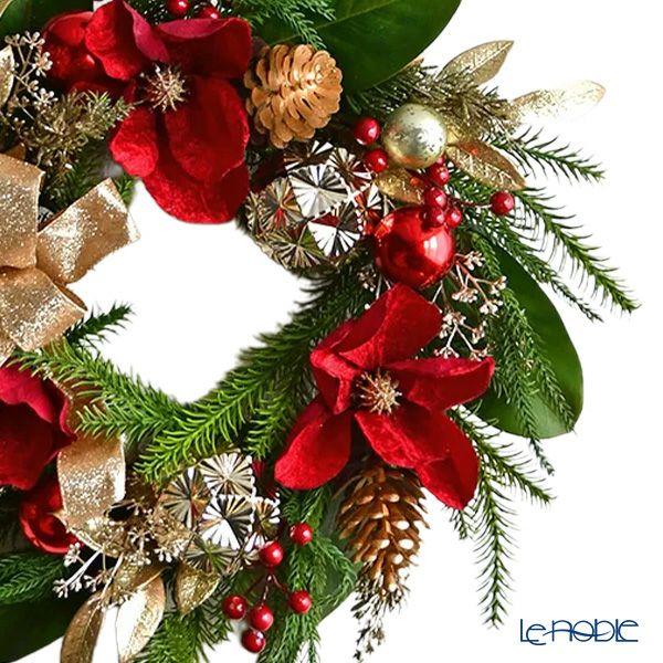 ハルモニア クリスマスオブジェ リース レッドマグノリア ゴールド リボン HM-011353 50cm